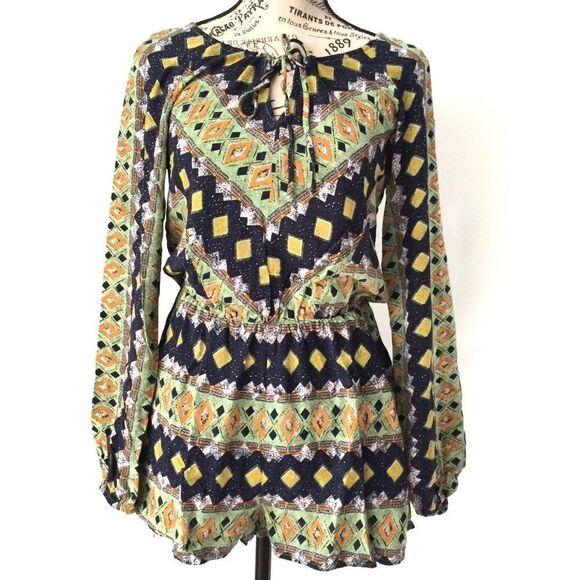 Unmarked Printed Romper in Green & Blue - Picture 1 of 8